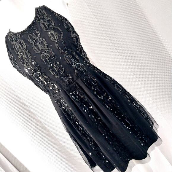 NWT@$98! ARDEN B.! SWEET BLACK SEQUINNED/BEADED NET COCKTAIL DRESS! SZ L - Picture 1 of 9